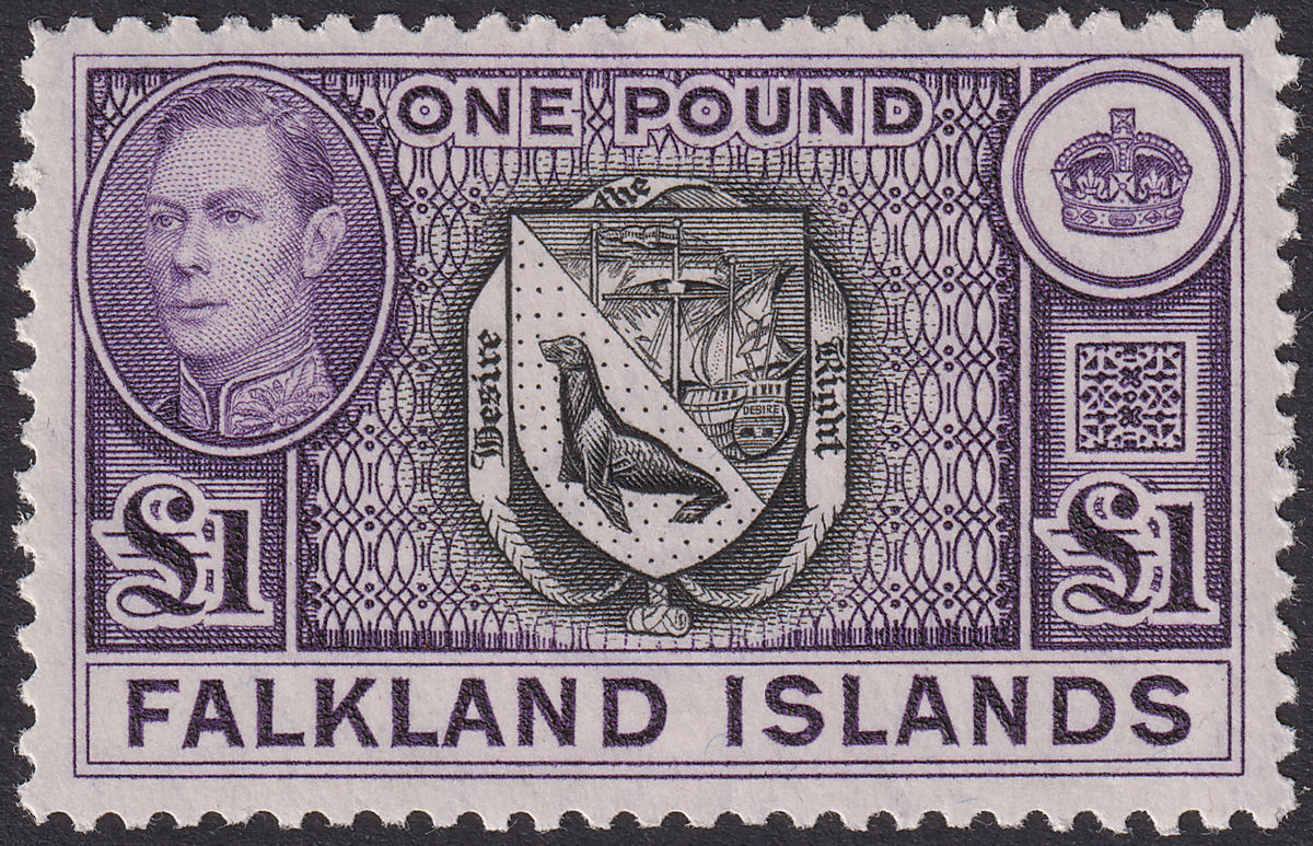 Falkland Islands 1944 KGVI £1 Grey-Black and Bluish Violet Mint SG163 cat £150