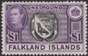 Click for more photos and details Falkland Islands 1944 KGVI £1 Grey-Black and Bluish Violet Mint SG163 cat £150