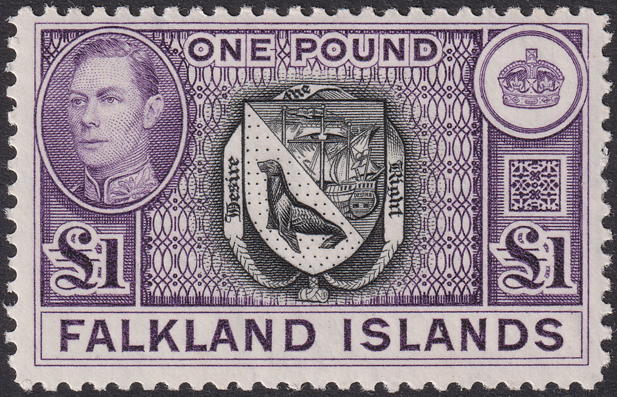 Falkland Islands 1938 KGVI £1 Black and Dull Violet Mint SG163 cat £150