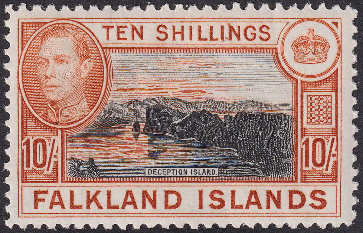 Falkland Islands 1938 KGVI 10sh Black and Orange-Brown Mint SG162 cat £200