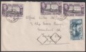 Click for more photos and details Falkland Islands 1949 KGVI 1sh 1d x3 Used on Air Mail Cover to UK