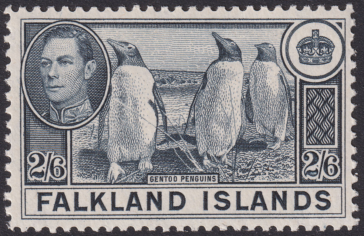 Falkland Islands 1944 KGVI Penguins 2sh6d Slate Mint SG160 cat £65