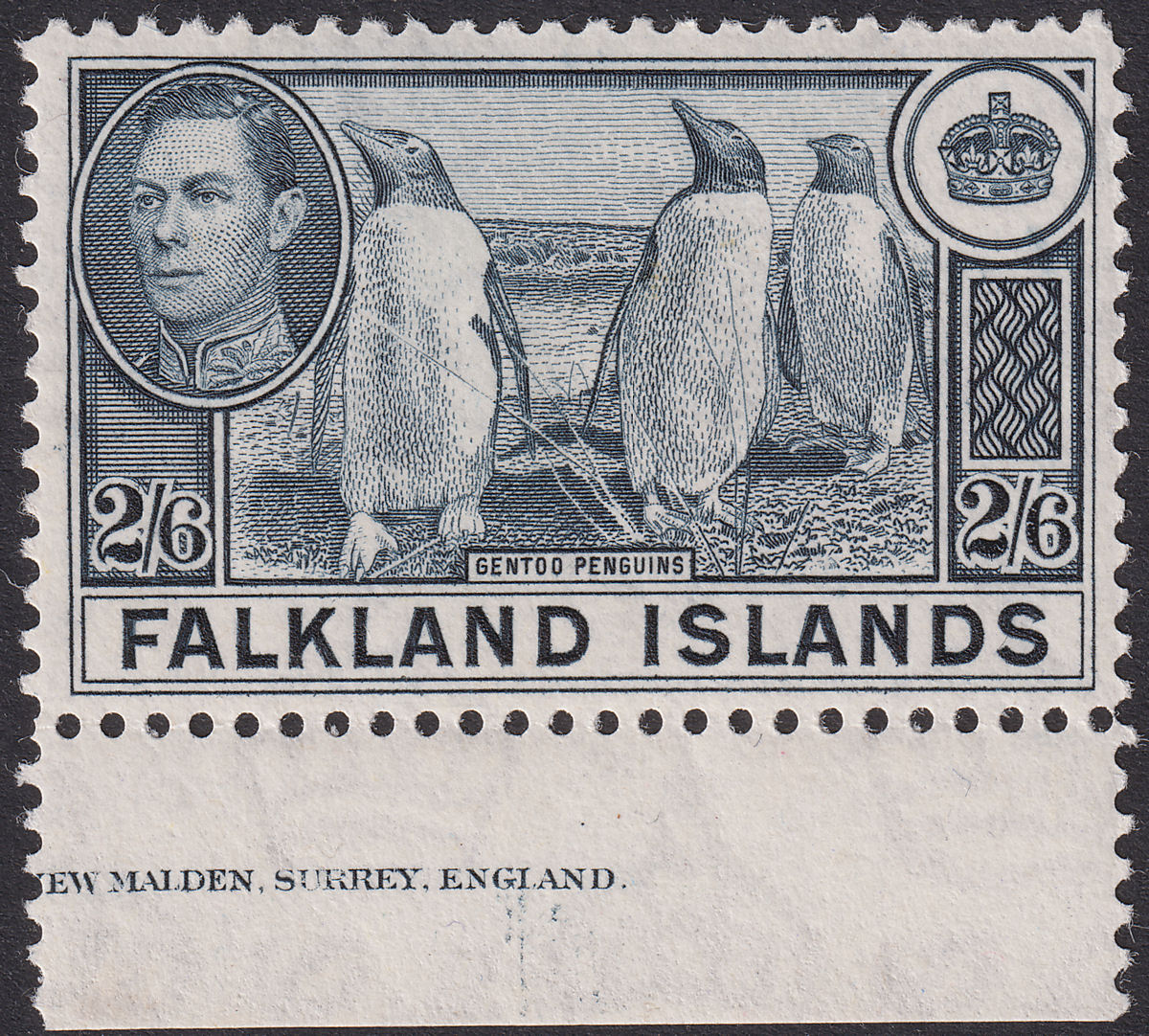 Falkland Islands 1949 KGVI Penguins 2sh6d Slate Imprint Mint SG160 fourth print