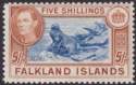 Click for more photos and details Falkland Islands 1938 KGVI 5sh Blue and Chestnut Mint SG161 cat £160