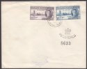 Click for more photos and details Falkland Islands 1946 KGVI Victory 1d, 3d Used on Unaddressed Registered Cover