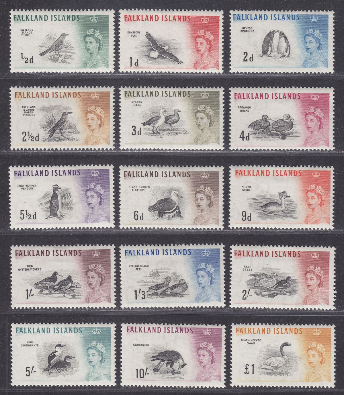 Falkland Islands 1960 QEII Birds Set Mint SG193-207 cat £170
