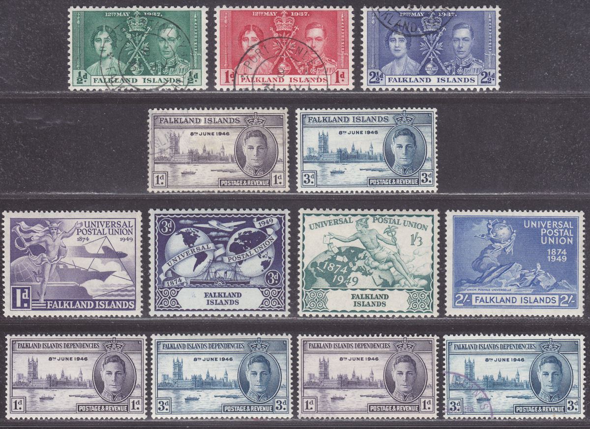 Falkland Islands 1937-49 KGVI Coronation, Victory, UPU Mint / Used