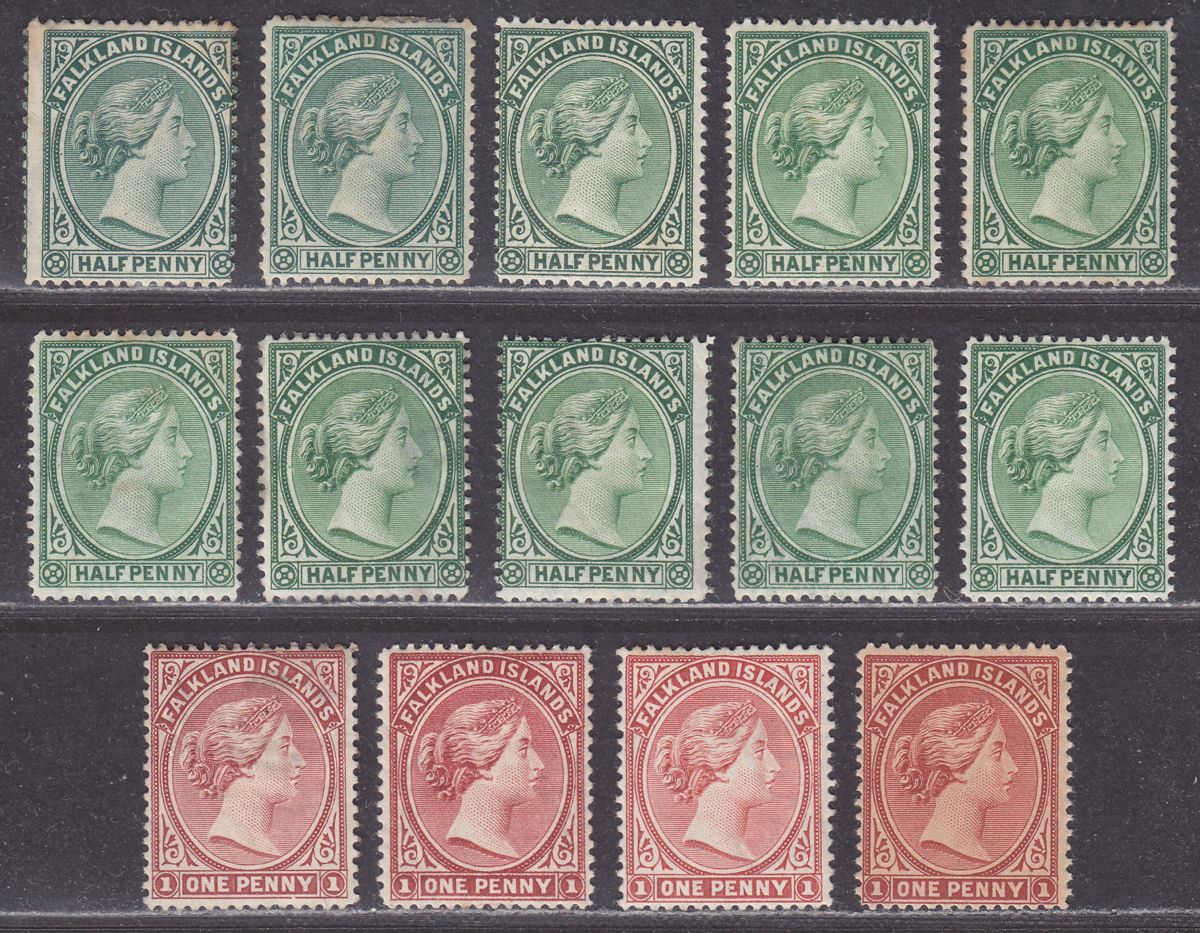 Falkland Islands 1891 Queen Victoria ½d, 1d Selection Mostly Mint