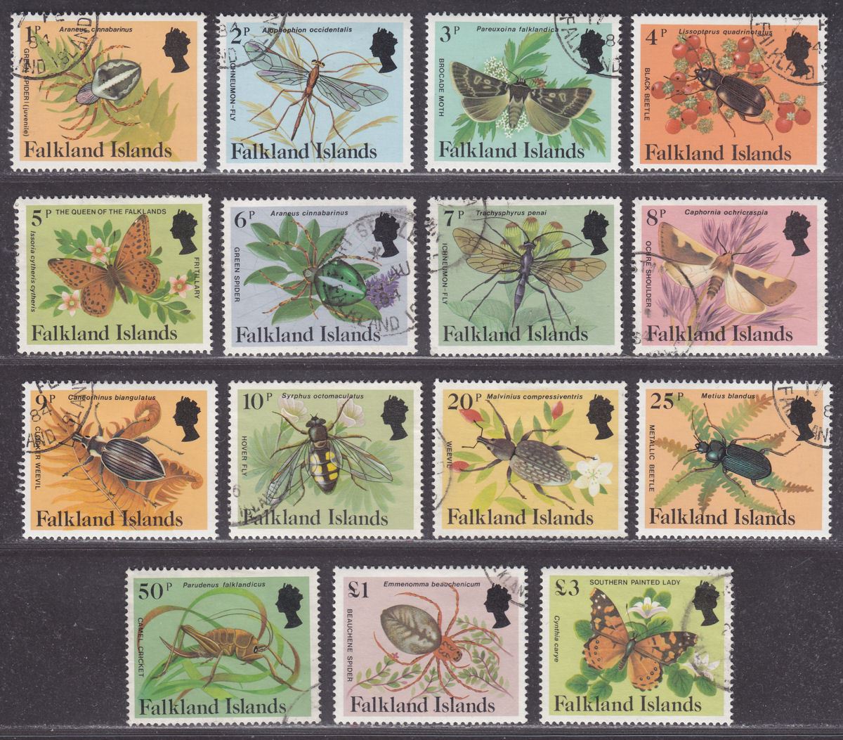 Falkland Islands 1984 QEII Insects and Spiders Set Mostly Used SG469A-483A
