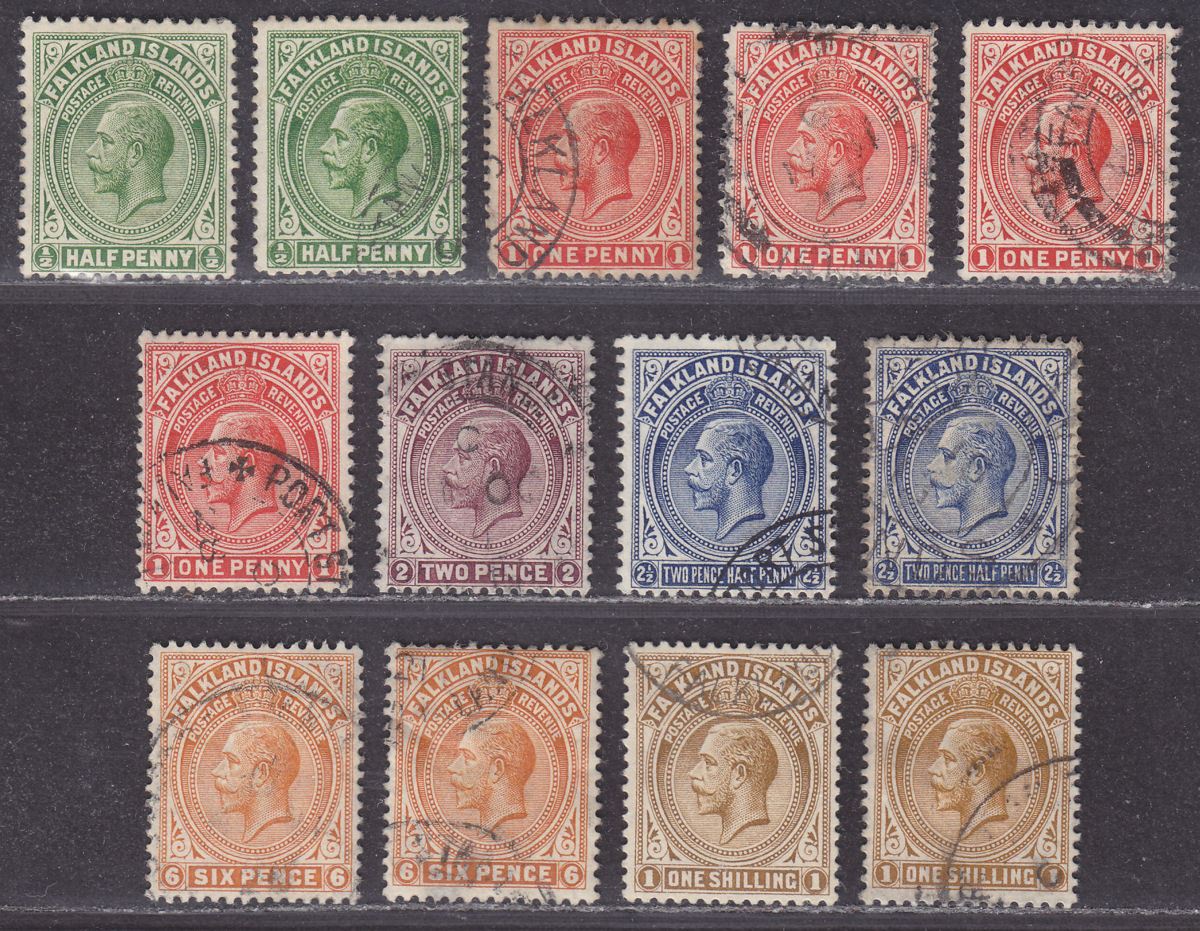 Falkland Islands 1912-20 King George V Selection to 1sh Mostly Used