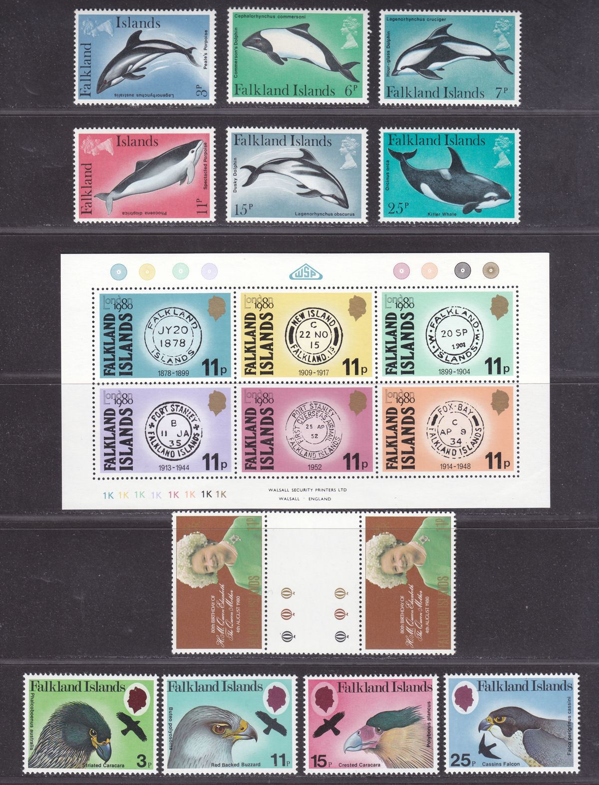 Falkland Islands 1980-82 Mint Selection Dolphins, Birds, Early Settlements MNH