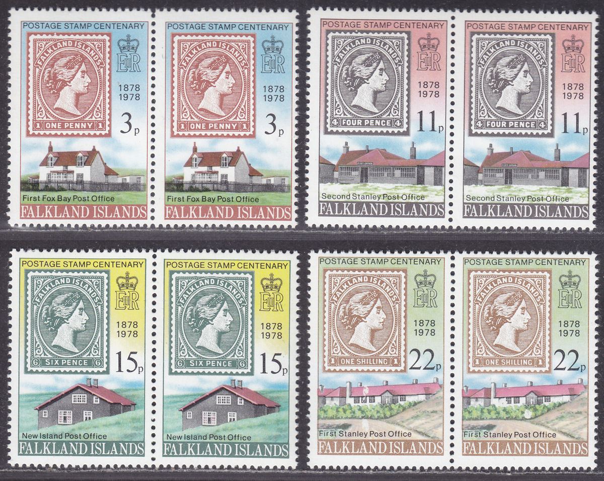 Falkland Islands 1978 QEII Postage Stamps Centenary UM Pairs Set Mint SG351-354