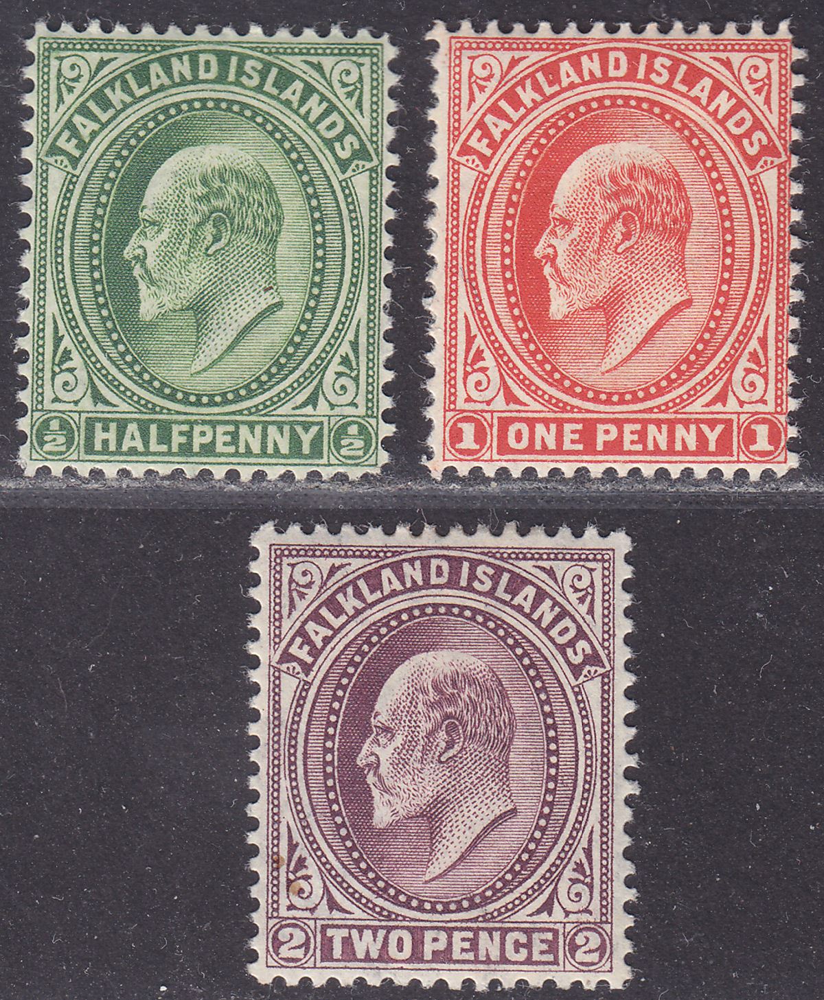 Falkland Islands 1904 King Edward VII ½d, 1d, 2d Mint