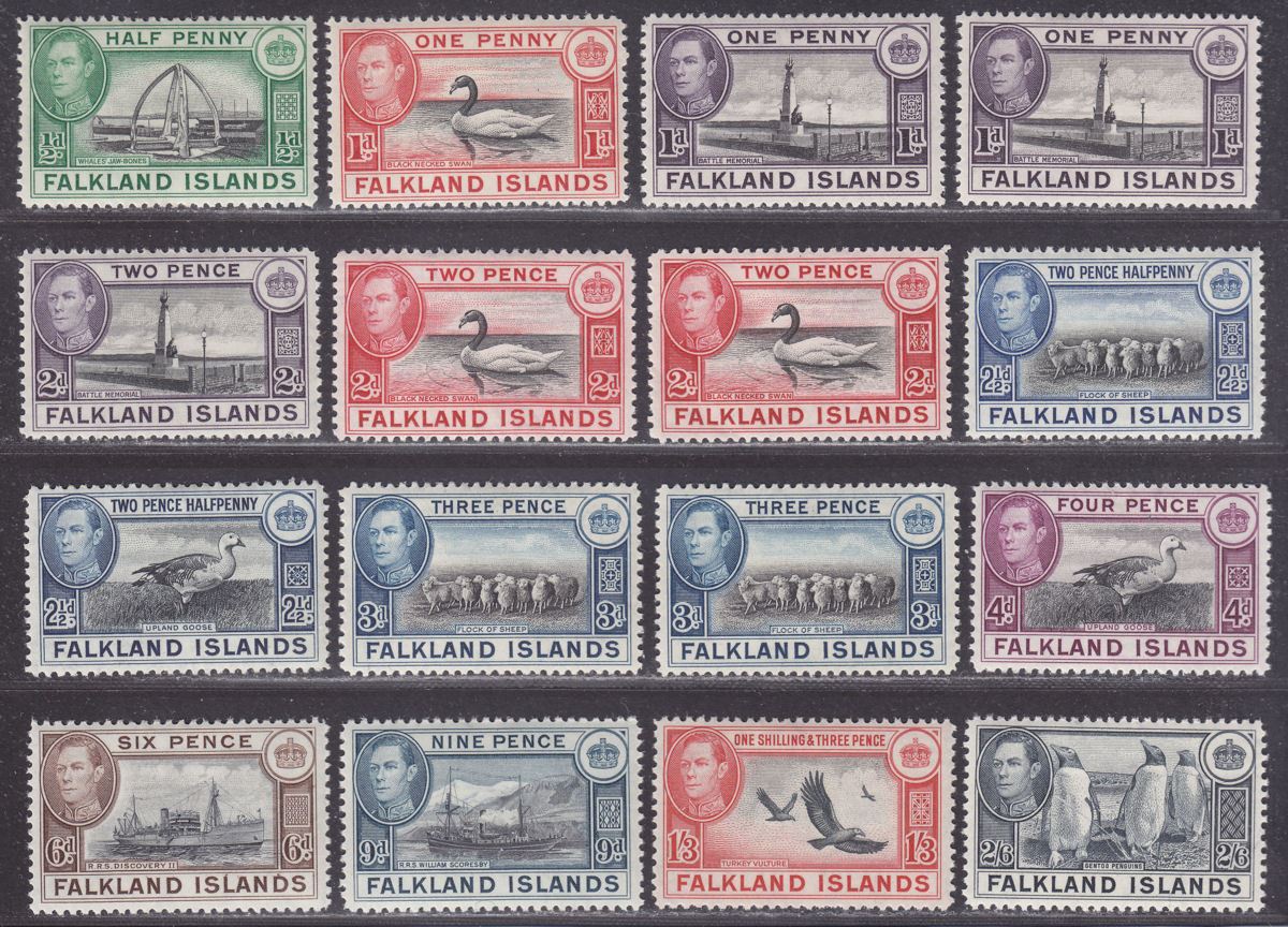 Falkland Islands 1938-50 King George VI Part Set to 2sh6d Mint