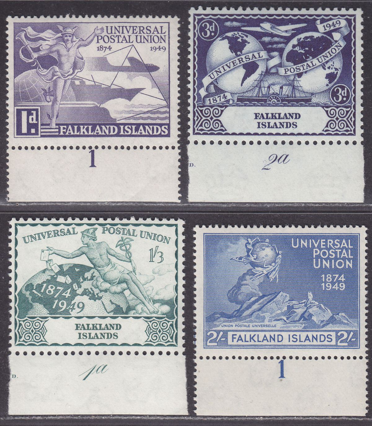 Falkland Islands 1949 KGVI UPU Plate No Set UM Mint SG168-171 cat £11.50 MNH