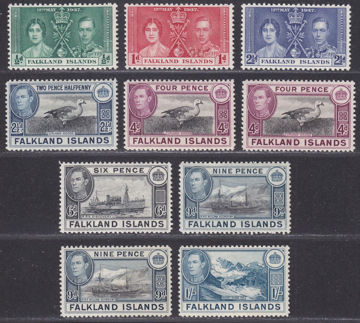 Falkland Islands 1937-50 KGVI Selection to 1sh Mint