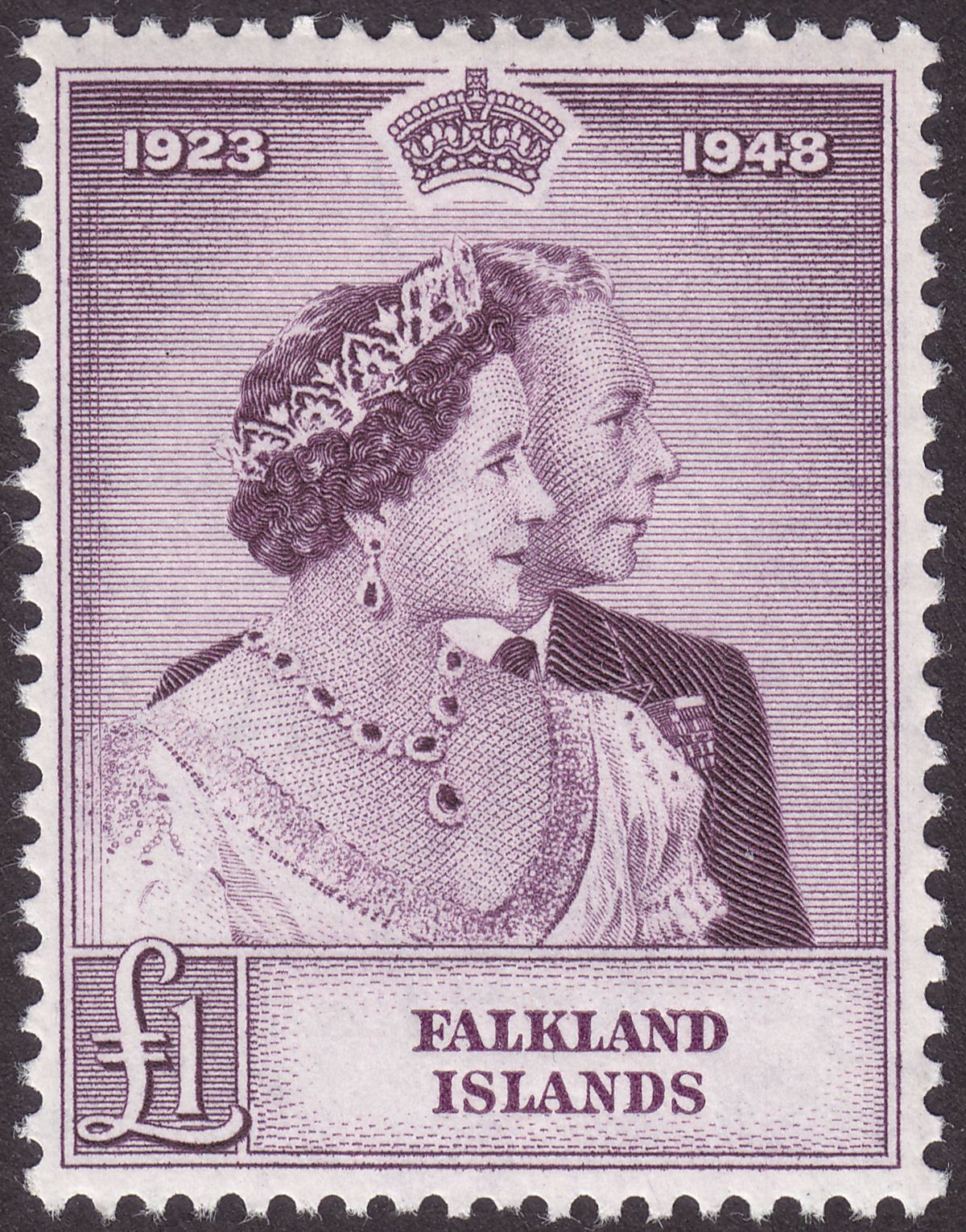 Falkland Islands 1948 KGVI Royal Silver Wedding £1 Mauve Mint SG167 cat £90