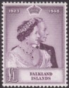 Click for more photos and details Falkland Islands 1948 KGVI Royal Silver Wedding £1 Mauve Mint SG167 cat £90