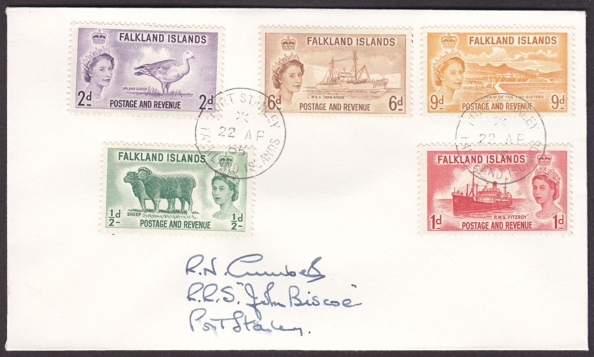 Falkland Islands 1965 QEII Set to 9d Used on Local Cover w Port Stanley Postmark