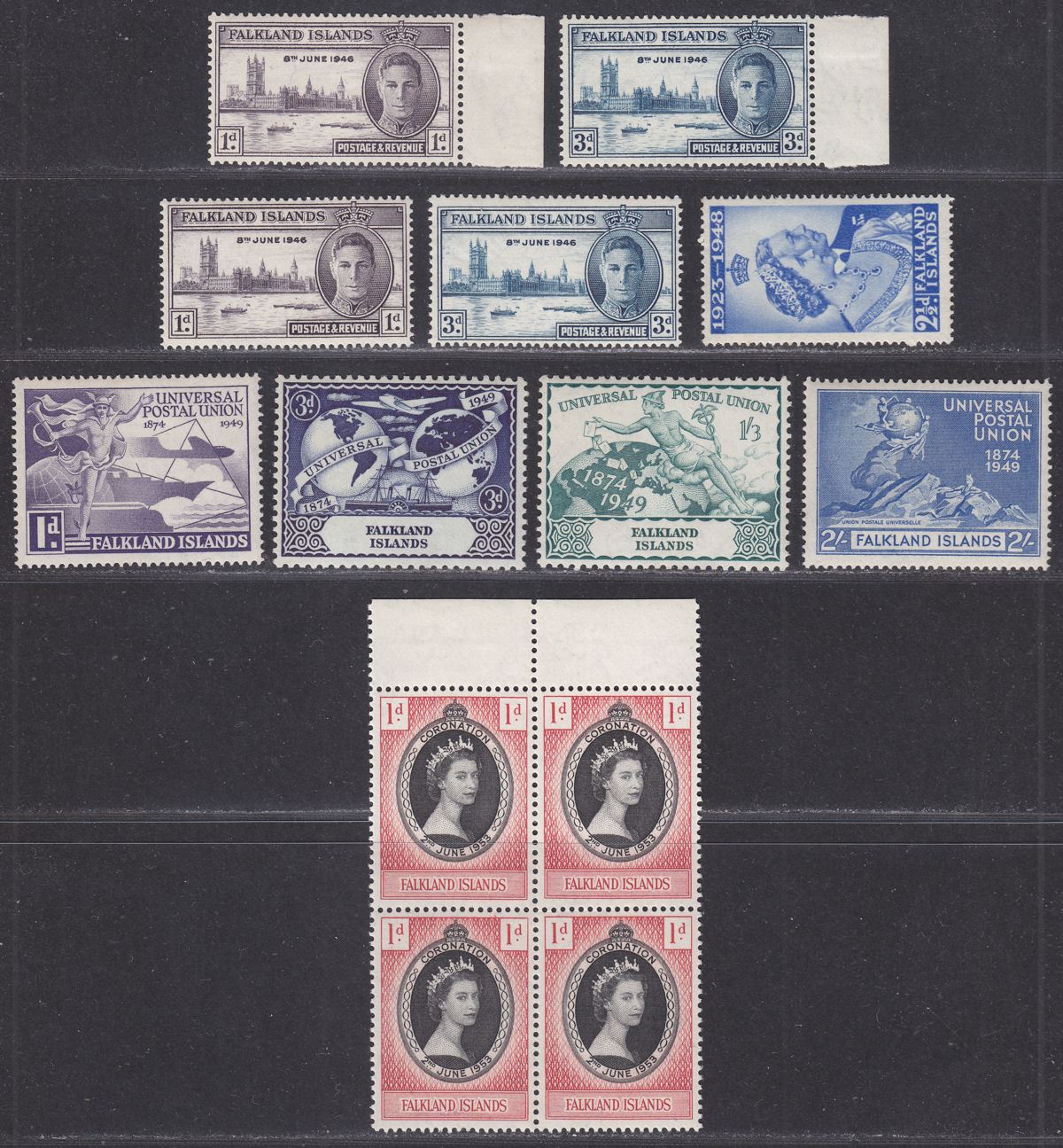 Falkland Islands 1946-53 KGVI-QEII Omnibus Selection Mint Victory UPU Coronation