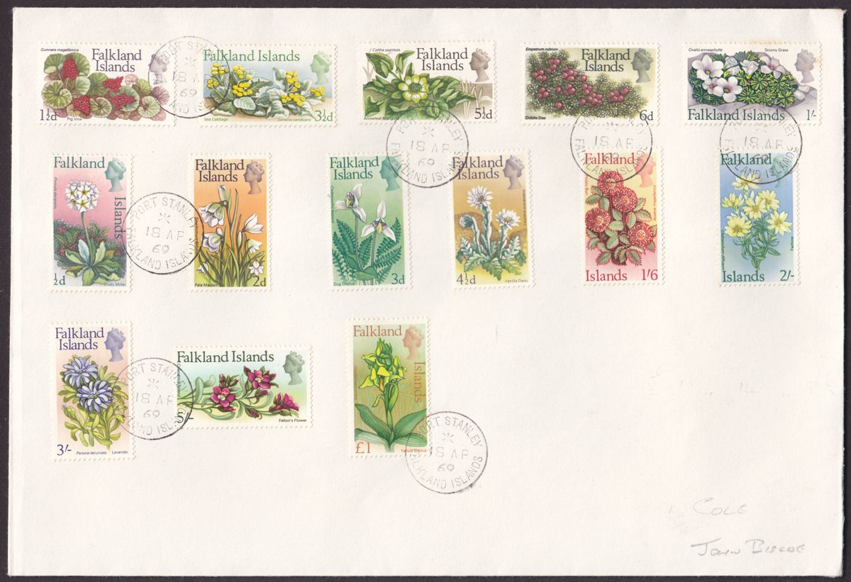 Falkland Islands 1969 QEII Flowers Set Used on Cover to the John Biscoe