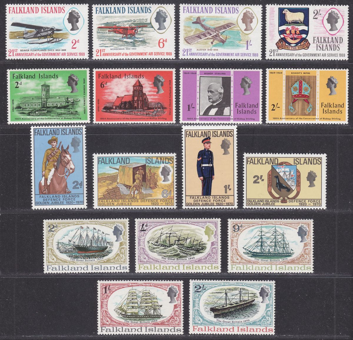 Falkland Islands 1969-70 QEII Mint Selection incl Air Service / Defence / SS GB