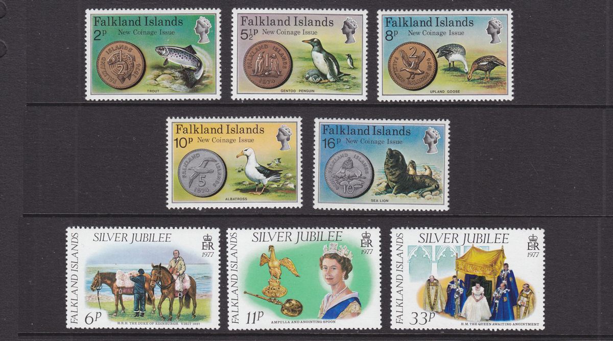 Falkland Islands 1972-77 inc Churchill, Heraldic Arms, New Coinage etc Mint 