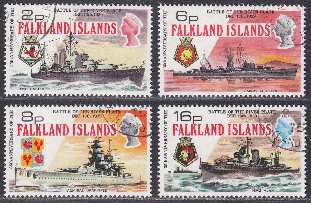 Falkland Islands 1974 QEII Battle of River Plate Set Used SG307-310 cat £22