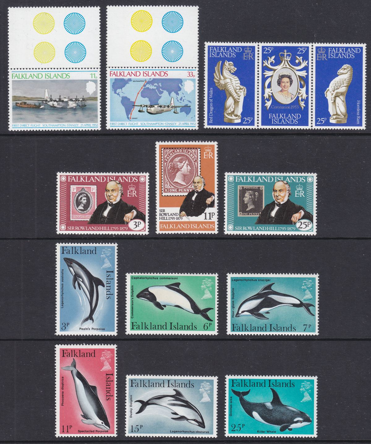 Falkland Islands 1978-82 QEII Selection Mint inc Flight, Dolphins, Darwin