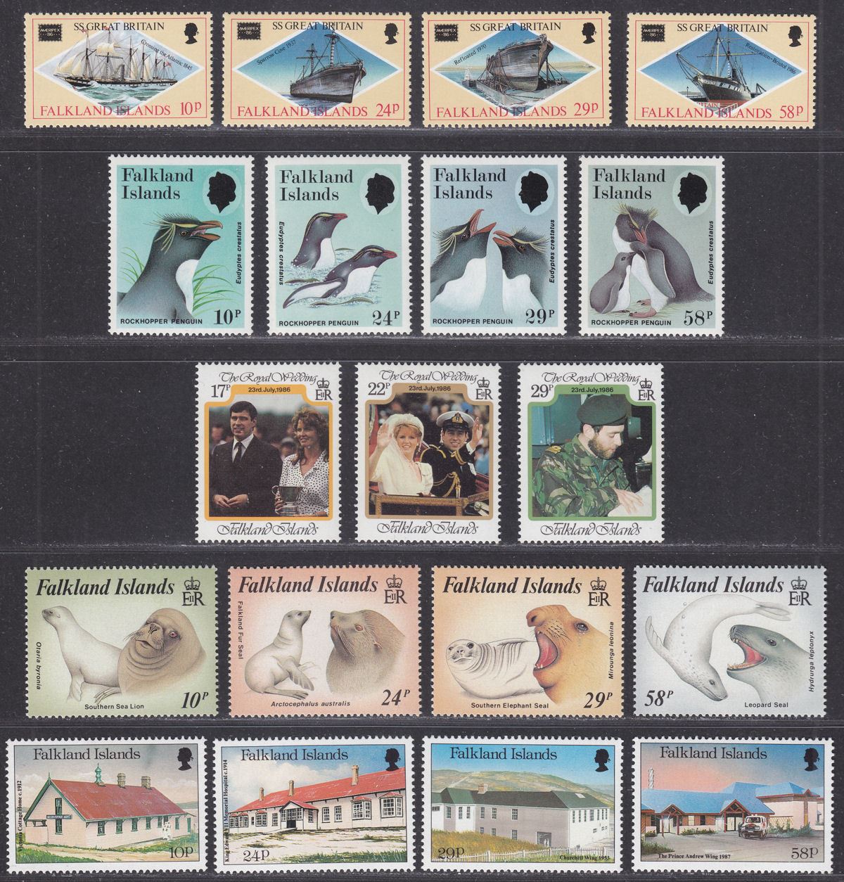 Falkland Islands 1984-87 Selection Mint Grebes, Penguins, Seals, Hospitals