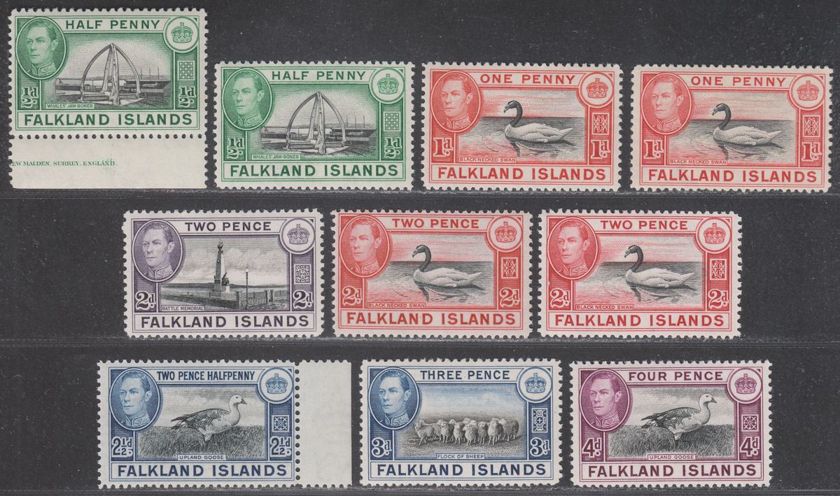 Falkland Islands 1938-50 King George VI Part Set to 4d Mint
