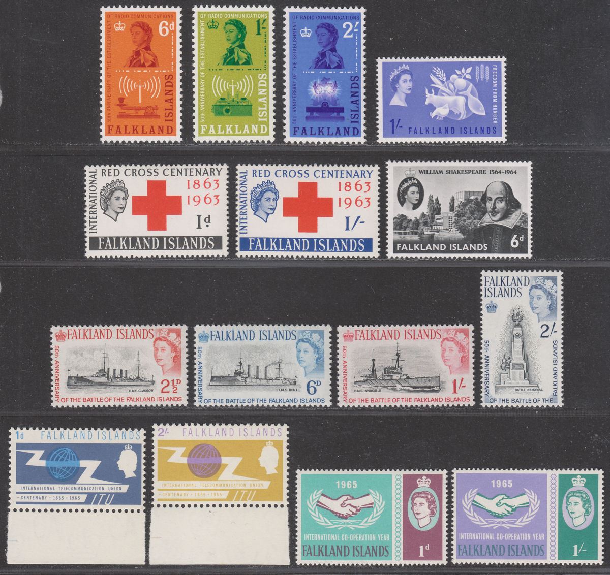 Falkland Islands 1962-65 QEII Mint Selection inc Hunger, Red Cross, Battle c £30