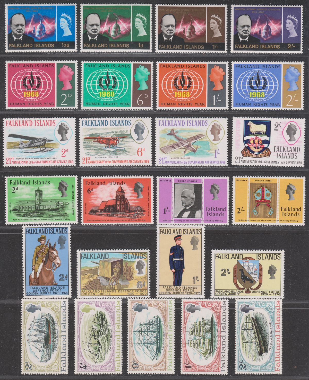 Falkland Islands 1966-70 QEII Mint Selection incl Churchill / Defence / SS GB