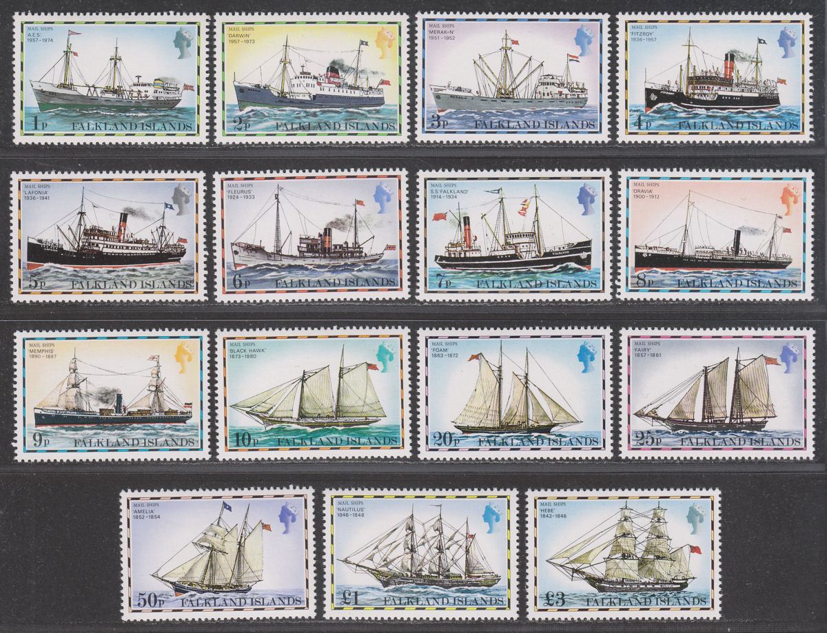 Falkland Islands 1978 Mail Ships No Imprint Set UM Mint SG331A-345A cat £21 MNH