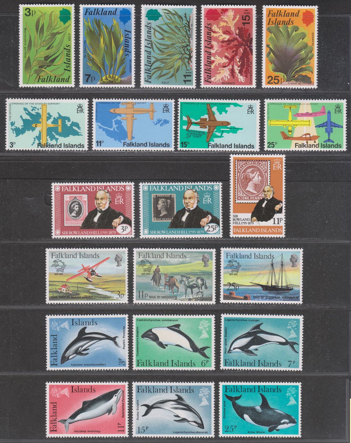 Falkland Islands 1979-80 QEII Mint Selection inc Airport / Dolphins / Birds