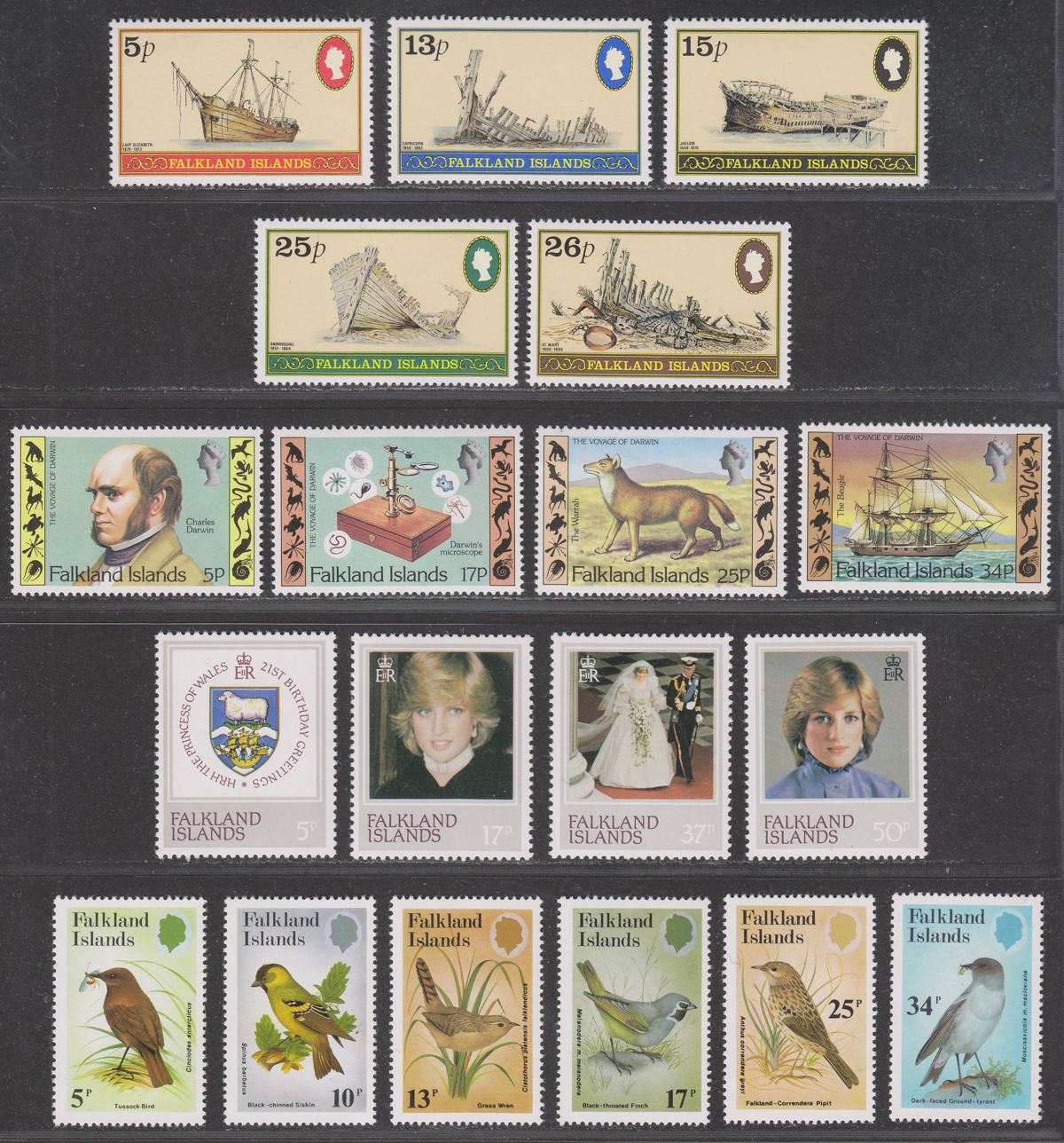 Falkland Islands 1981-83 QEII Mint Selection inc Maps, Darwin, Fish, Birds, etc