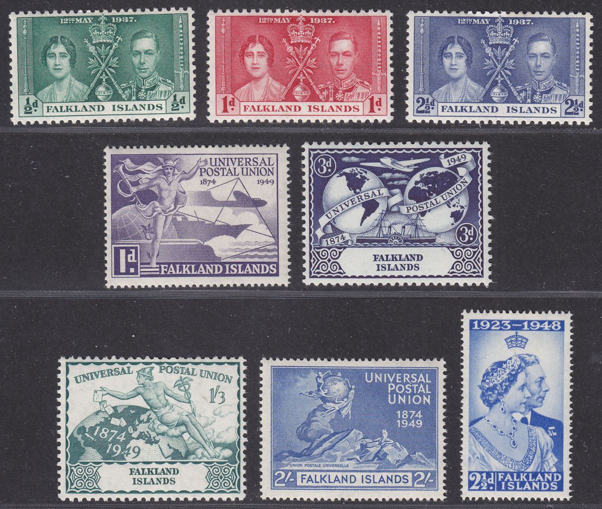 Falkland Islands 1937-49 KGVI Omnibus Selection Mint - Coronation, UPU, RSW 2½d