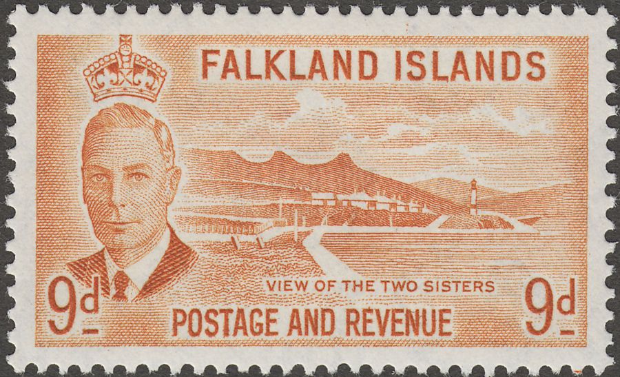 Falkland Islands 1952 KGVI Two Sisters 9d Orange-Yellow Mint SG179