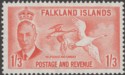 Click for more photos and details Falkland Islands 1952 KGVI Kelp Goose 1sh3d Orange Mint SG181