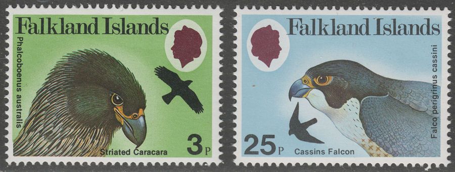 Falkland Islands 1980 QEII Birds Prey 3p + 25p wmk Inverted Mint SG384w SG387w