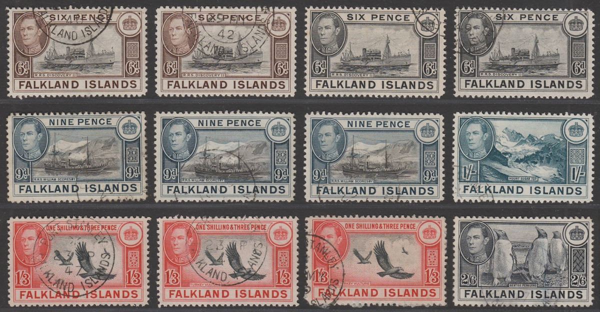 Falkland Islands 1938-50 KGVI Part Set 6d - 2sh6d with Shades Used SG155-160