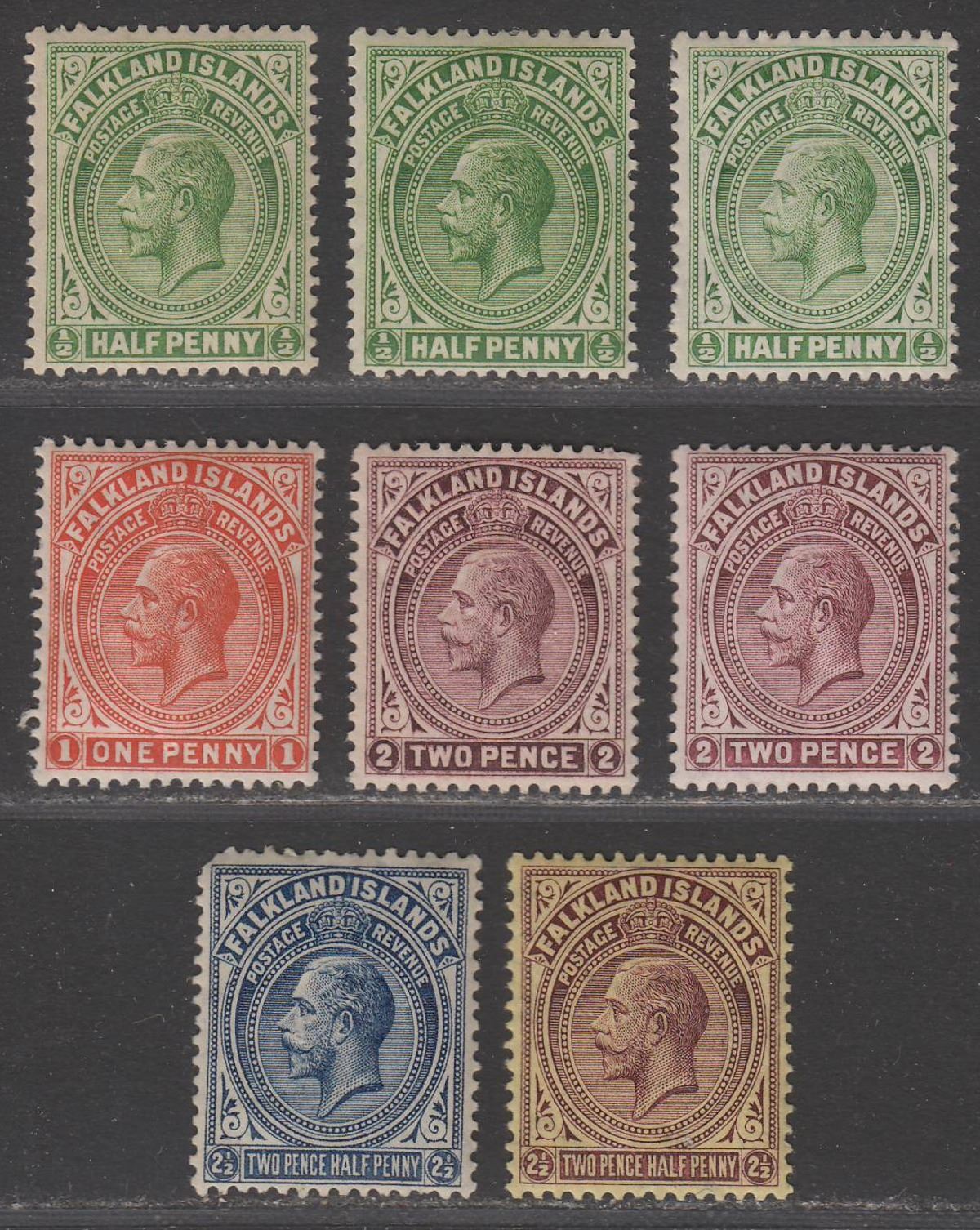 Falkland Islands 1921-28 King George V Set to 2½d Mostly Mint SG73-77