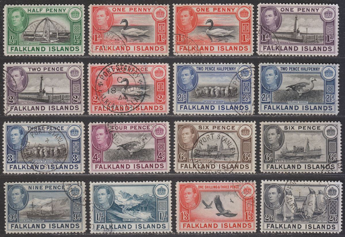 Falkland Islands 1938-50 King George VI Set to 2sh6d Used SG146-160