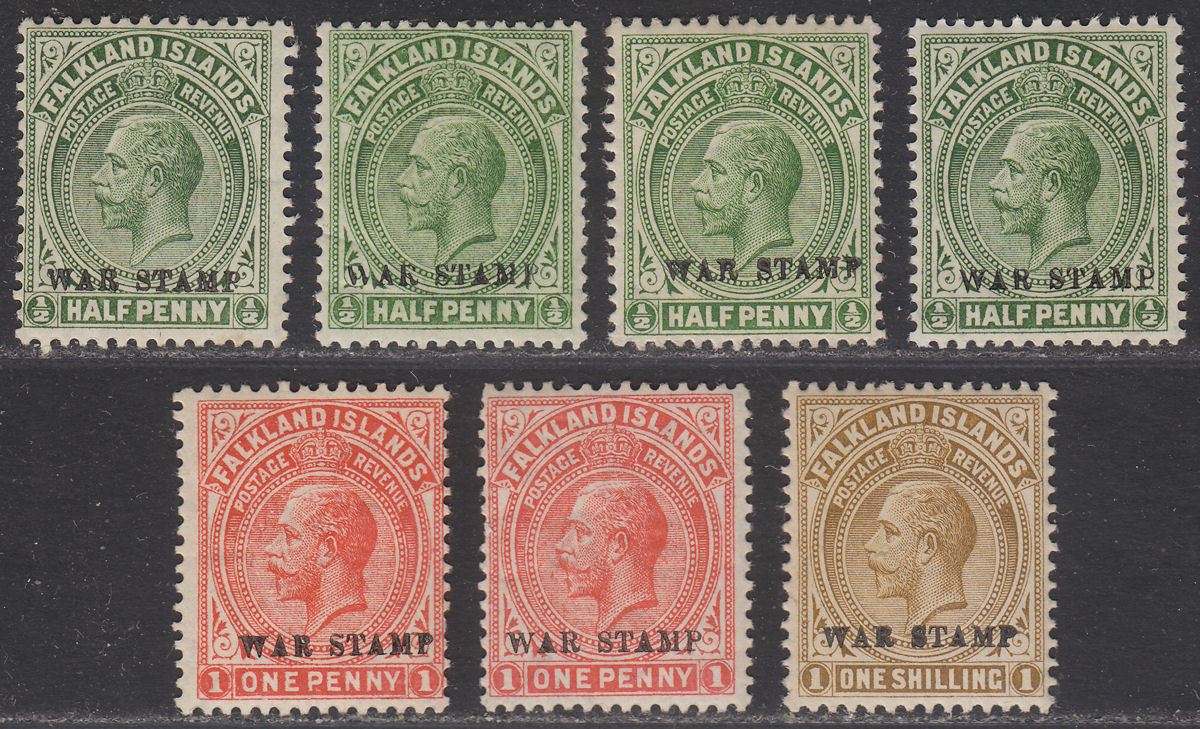 Falkland Islands 1918 KGV War Stamp Overprint ½d, 1d, 1sh Selection Mint