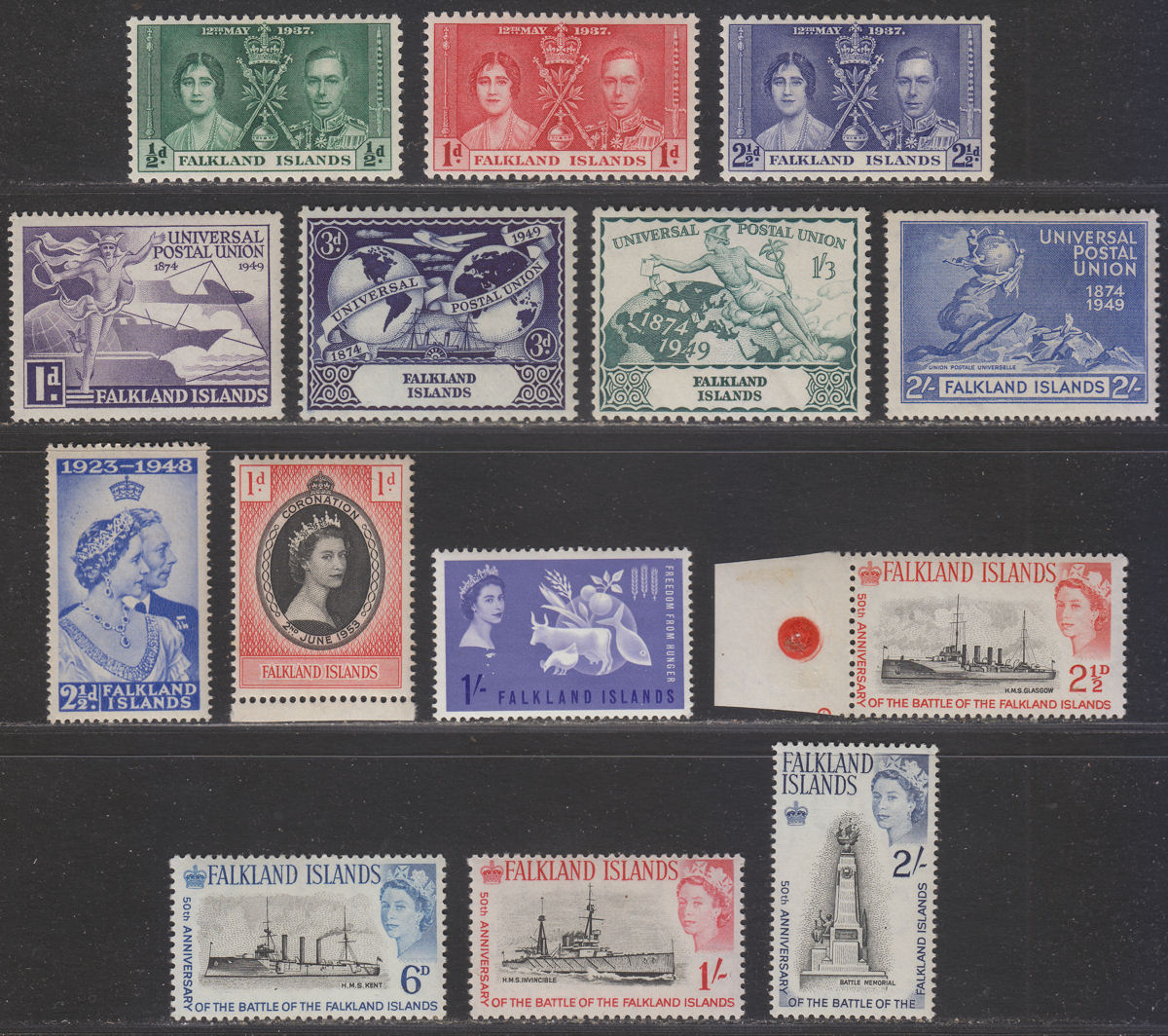 Falkland Islands 1937-64 KGVI-QEII Mint inc Coronation, UPU, Battle