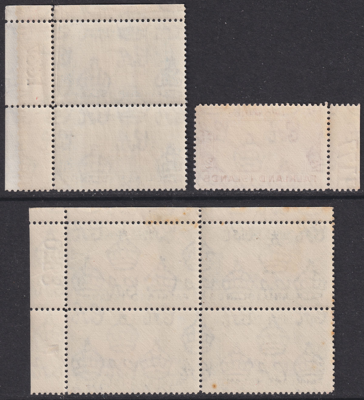 Falkland Islands 1938-50 King George VI 2d, 2½d, 3d with Sheet Numbers Mint