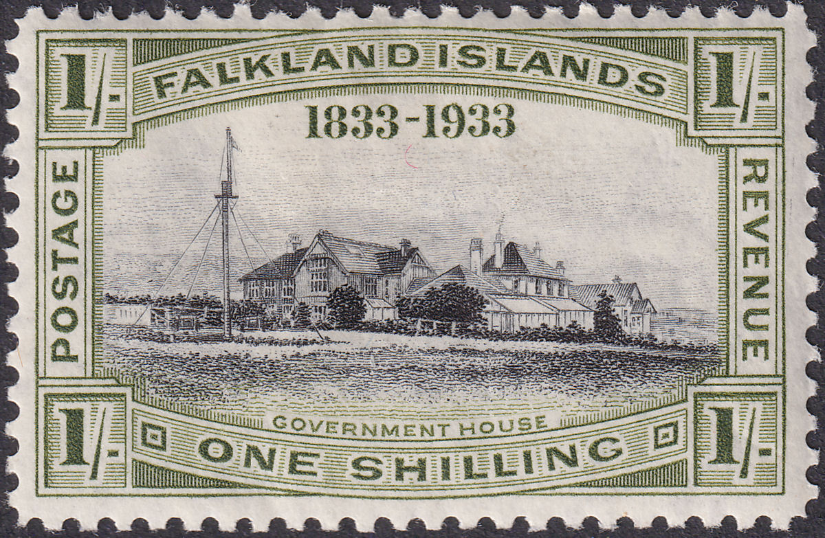 Falkland Islands 1933 KGV Centenary Government House 1sh Mint SG134 cat £75