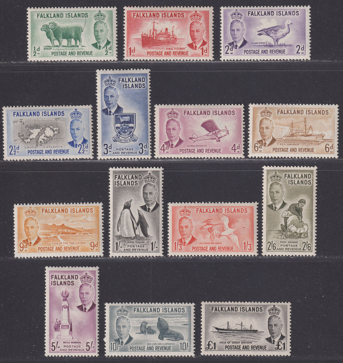 Falkland Islands 1952 King George VI Set Mint SG172-185 cat £190