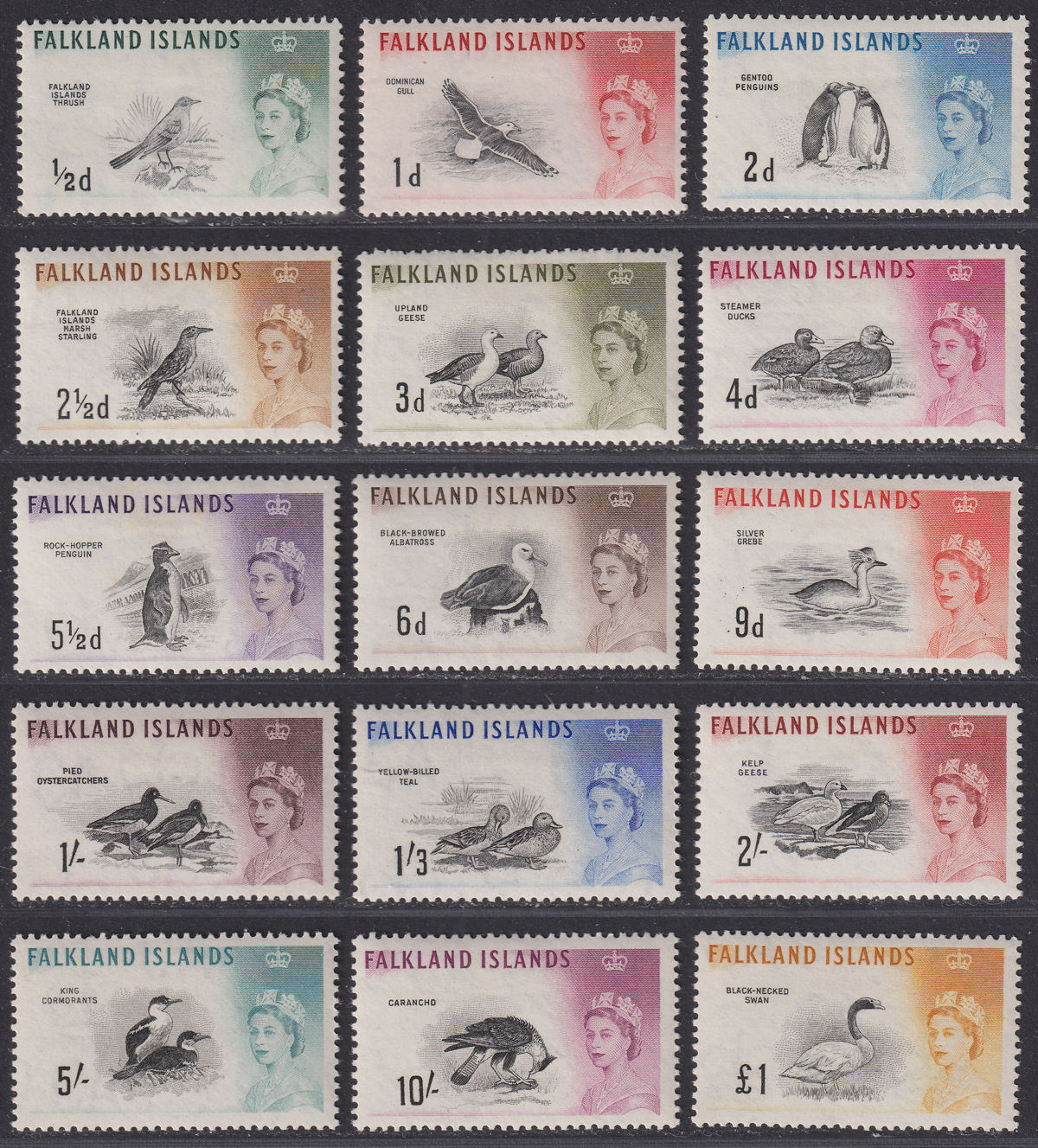 Falkland Islands 1960 QEII Birds Set Mint SG193-207 cat £180