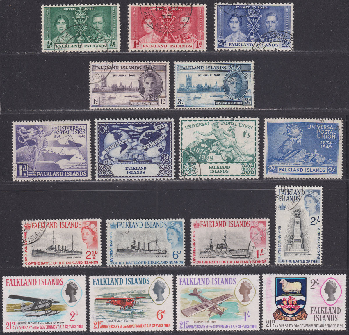 Falkland Islands 1937-69 KGVI-QEII Selection Used inc UPU, Battle